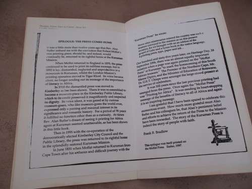 PRINTING FOR AFRICA. The Story of Robert Moffat and the Kuruman Press
