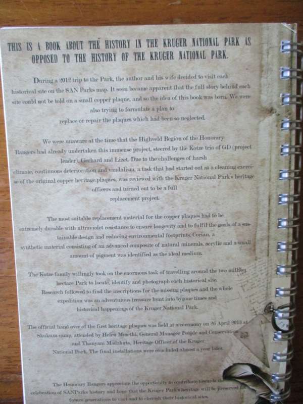 FIELD GUIDE TO THE HISTORICAL SITES OF KRUGER NATIONAL PARK Ron Hopkins