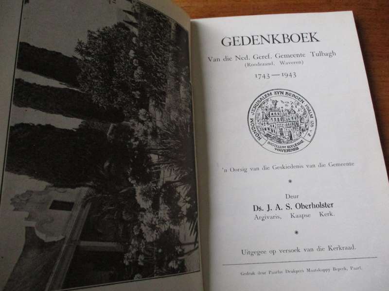 Gedenkboek Tulbagh (Roodezand, Waveren) Gemeente  1743-1943  Ds. J.A.S. Oberholster