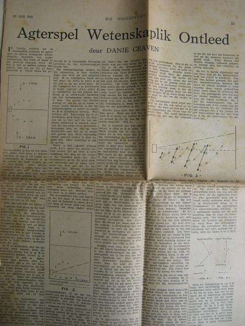 Twee HUISGENOOT Rugby Artikels deur Danie Craven. 20 en 27 Julie 1945