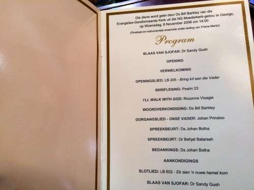 PW - DIRK EN JOHANNA DE VILLIERS (SIGNED BY PW BOTHA) plus  programme for Mr Botha's memorial