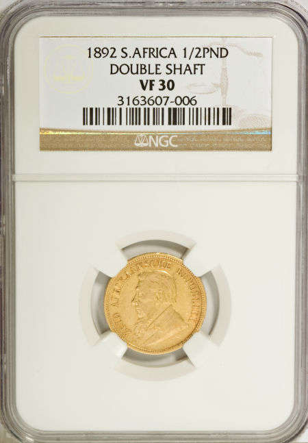 1892   Gold Half Pond Double Shaft ZAR Gold .. NGC Graded ..  Krugers big Mistake the Double Shaft