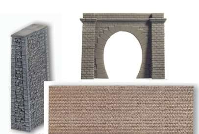 Noch HO 58661 & 58140 & 58074 wall section X 2, bridge pier X 3 and tunnel portal X 3