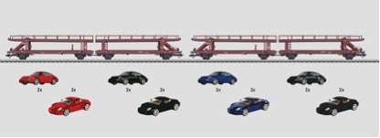 Marklin HO 47125 - 02 - Set with Automobile Transport Car and 8 diecast Porsche models