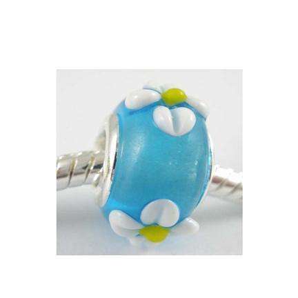 New Glass Bead for Pandora Style/European Bracelet - Blue with Flower