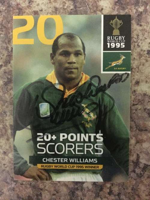 Autographed rugby card of 1995 Legend Chester Williams