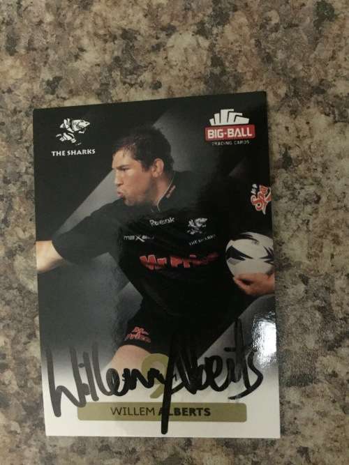 Autographed rugby card of Springbok and Sharks Willem Alberts