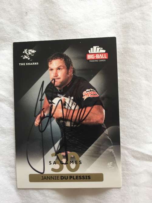 Autographed Rugby Card of Springbok and Shark Jannie du Plessis
