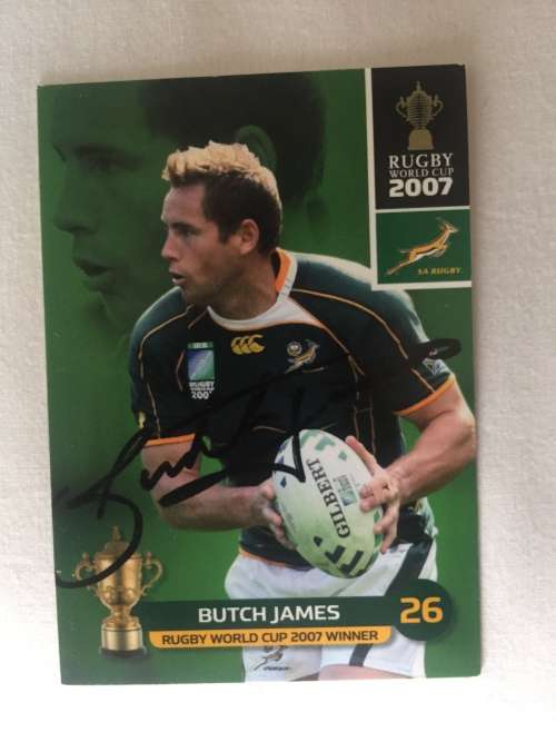Autographed rugby card of 2007 World Cup winner Butch James