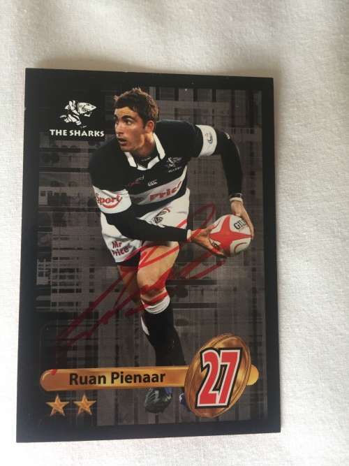 Autographed rugby card of current Ulster, former Sharks and Springbok Legend Ruan Pienaar