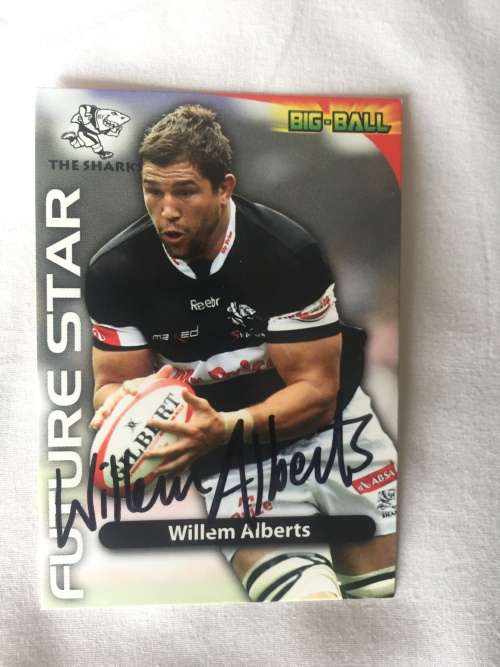 Autographed rugby card of Sharks and Springbok Legend Willem Alberts