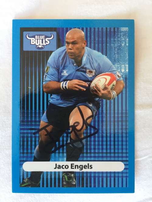 Autographed rugby card of Bulls player Jaco Engels