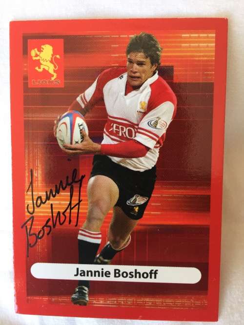 Autographed rugby card of Lions player Jannie Boshoff