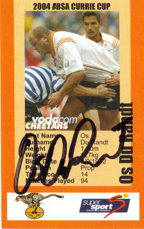 OS DU RANDT AUTHENTIC SIGNED RUGBY CARD