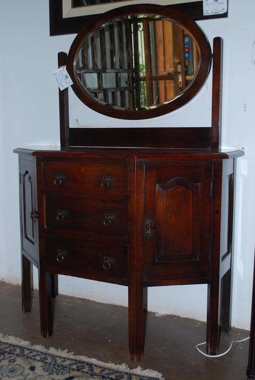 Teak dressing table with oval mirror