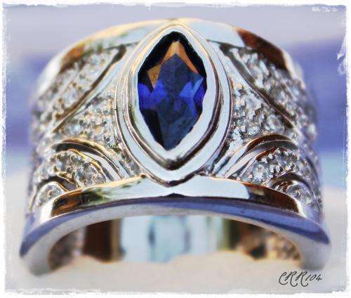 Silver Ring With Blue Crystal Stone. Size 7