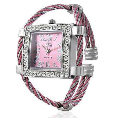 Fashion Alloy Twisted Cable Torc Women Watch w/ CZ