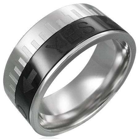 Stainless Steel 2-tone Arrow Yes No Ribbed Spinner Ring. Size 10