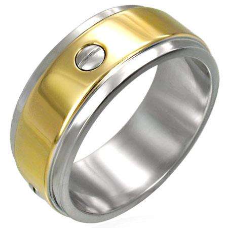 Stainless Steel 2-tone Screw Band Ring, Size 9