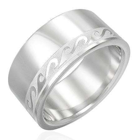 Stainless Steel Tribal Wave Symbol Flat Band Ring , size 11
