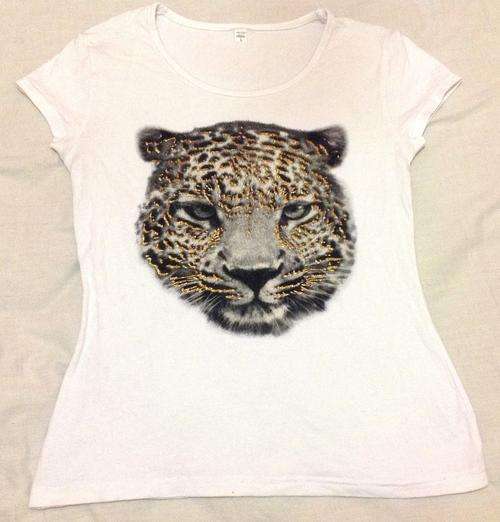 Sale Ladies White T-Shirt with Animal Print Size Small