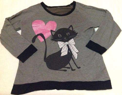Sale Ladies Grey Top With Cat Print Size Large