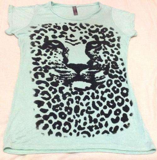 Sale Ladies Turqoise T-Shirt With Animal Print Size Medium