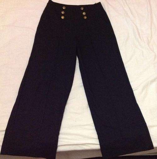 Sale Ladies Black High Waisted Wide Leg Pants Size 34