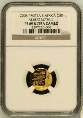 ALBERT LUTHULI 2005 PROOF 1/10 GOLD COIN - NGC GRADED PF69 ULTRA CAMEO