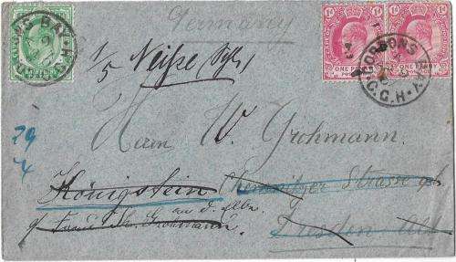 GORDONS BAY 1907 to Germany 2 and 1/2d rate
