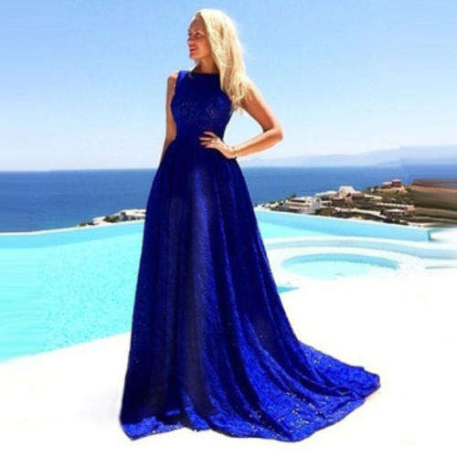 In Stock - Elegant Royal Blue Lace Evening Dress