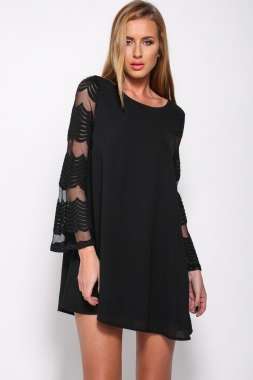 Black Double Layer Shift Dress
