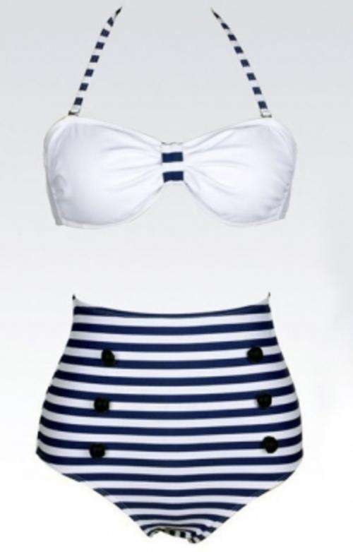 SALE!!! In Stock - Vintage Nautical High Waist Bikini - L
