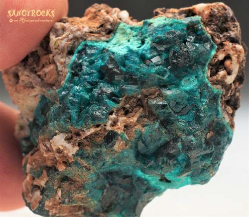 Dioptase, Chrysocholla, Calcite - Katanga Copper Crescent, Congo DRC
