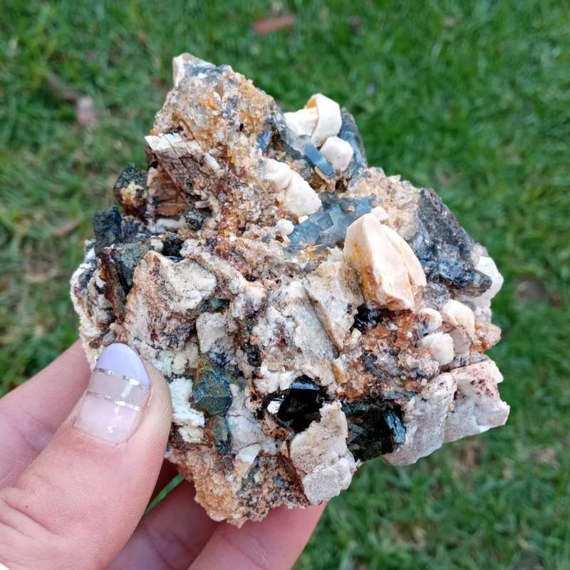 Riebeckite FIST SIZE 9.3 cm Aegirine Feldspar Zircon Arfvedsonite - Mt Malosa, Zomba, Malawi 384g