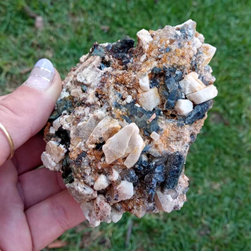 Riebeckite FIST SIZE 9.3 cm Aegirine Feldspar Zircon Arfvedsonite - Mt Malosa, Zomba, Malawi 384g