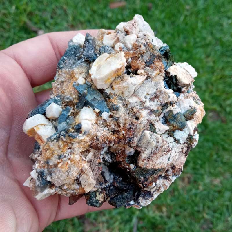 Riebeckite FIST SIZE 9.3 cm Aegirine Feldspar Zircon Arfvedsonite - Mt Malosa, Zomba, Malawi 384g