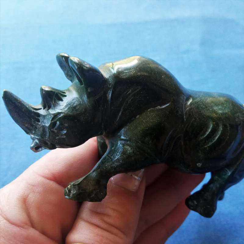 Rhino animal sculpture, jadeite soapstone verdite 12cm - Zimbabwe tribal artwork