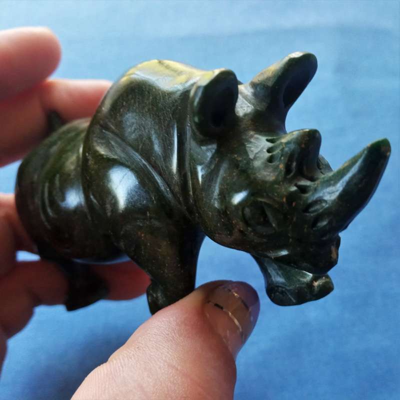 Rhino animal sculpture, jadeite soapstone verdite 12cm - Zimbabwe tribal artwork