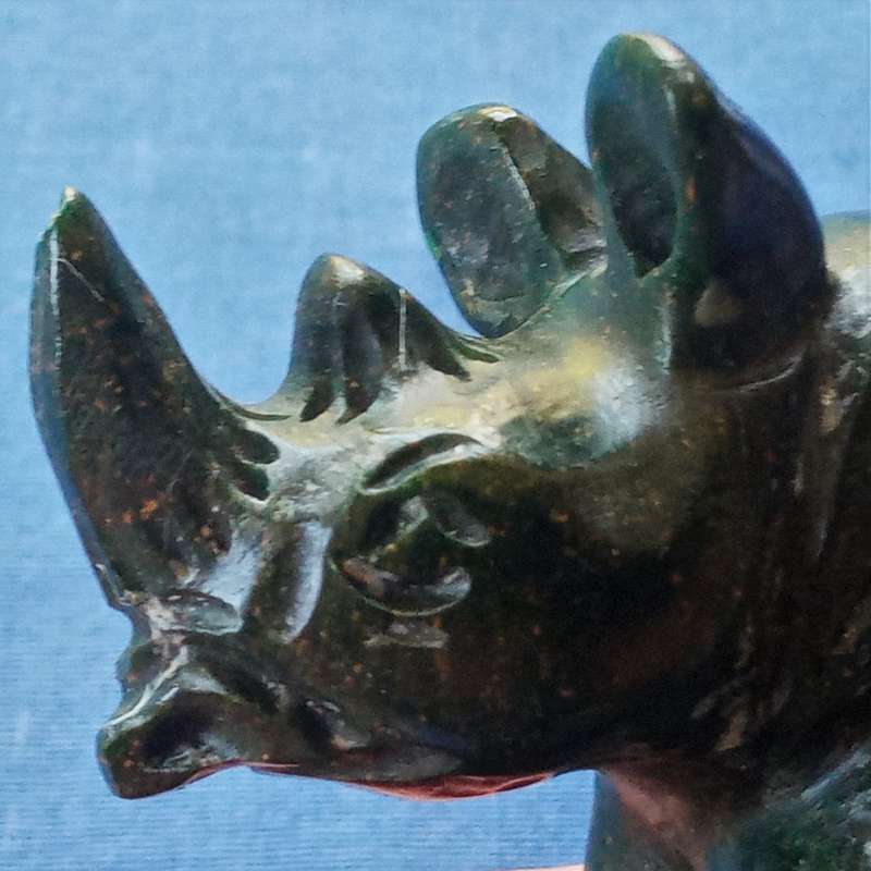 Rhino animal sculpture, jadeite soapstone verdite 12cm - Zimbabwe tribal artwork