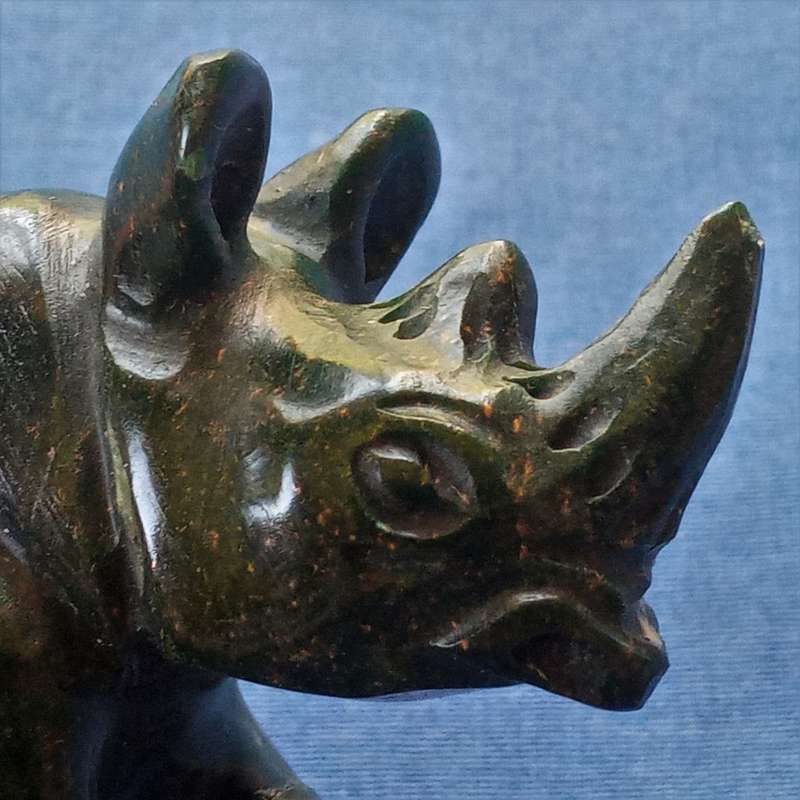 Rhino animal sculpture, jadeite soapstone verdite 12cm - Zimbabwe tribal artwork