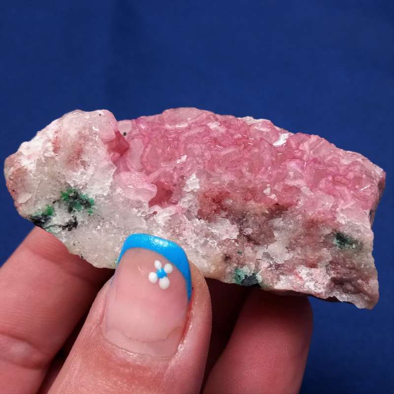 Cobaltoan calcite, gemmy guava, Malachite, Goethite? - Mashaba West, Congo 65 grams