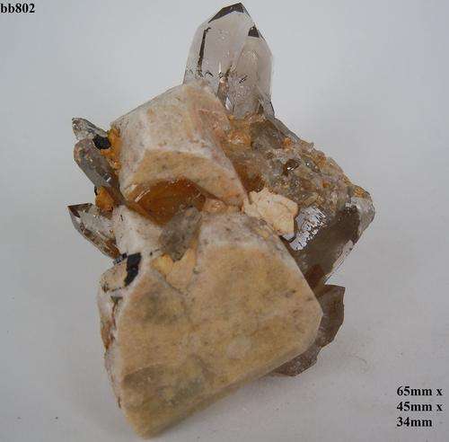 Mulanje mtn aegerine,zirkon and quartz crystals on a-feldspar crystal matrix-Malawi-61gram