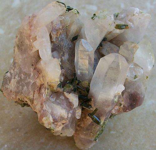 Namaqualand epidote crystals on quartz crystal cluster-rsa-42g