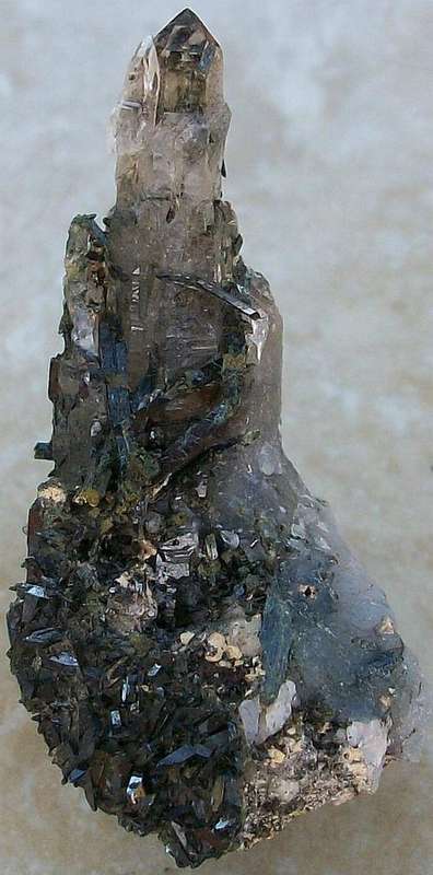 Zomba plateau aegerine crystals on smokey quartz crystal cluster-malawi-13g