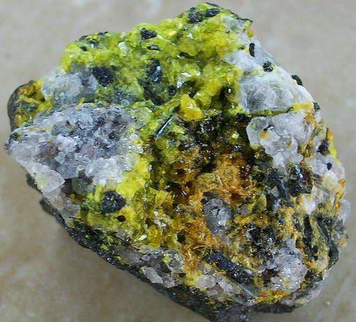 Kuruman ettringite, gaudefroyite and calcite crystals on matrix-rsa-21g