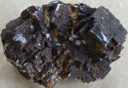 Okaruso mine calcite crystals on goethite coated flourite crystal cluster-namibia-154g