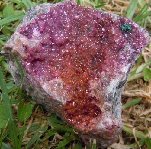 Katanga region cobaltian calcite and malachite crystals on matrix-congo-206g