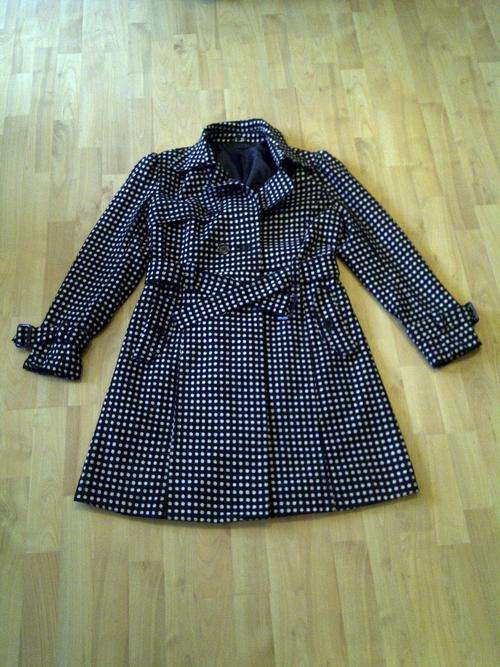Long Black & White Polka Dot Coat Size 38
