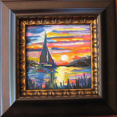 Boat in Moonlight-Artist- HANNAH (100x100mm)